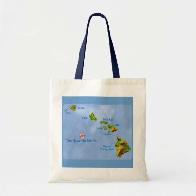 Blue Hawaiian island map tote bag (Front)