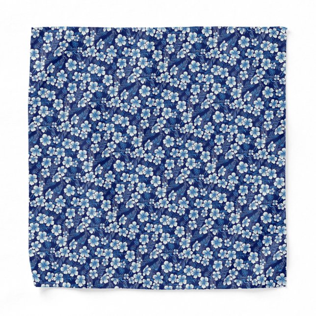 Blue Hawaiian Plumeria Wedding Pocket Square Bandana (Front)
