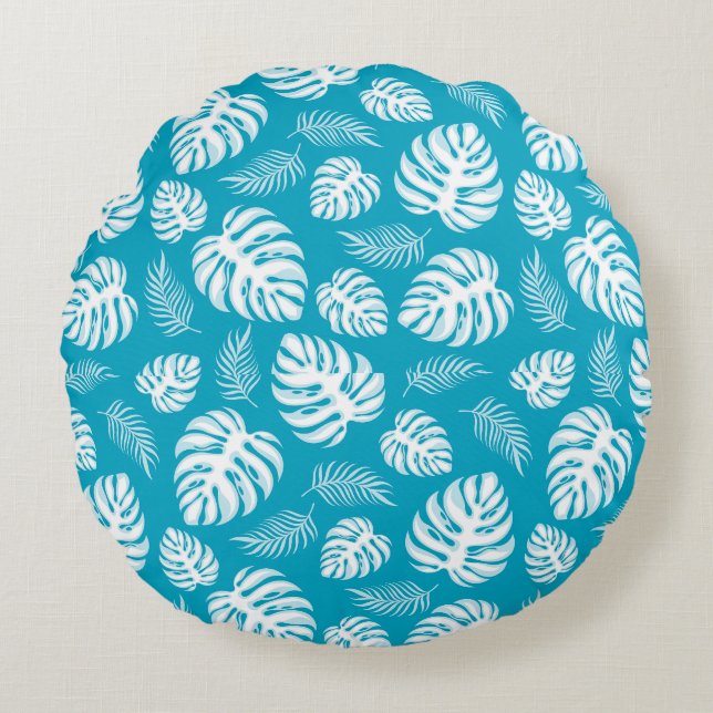 Blue Hawaiian Print  Round Pillow (Front)