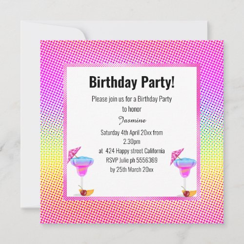 BLUE HAWAIIAN RAINBOW GEOMETRIC BIRTHDAY PARTY INVITATION