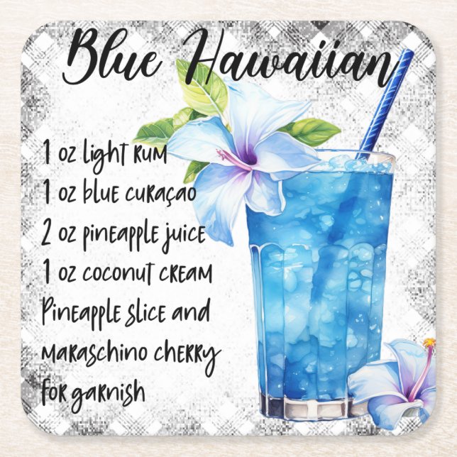 Blue Hawaiian Square Paper Coaster (Front)