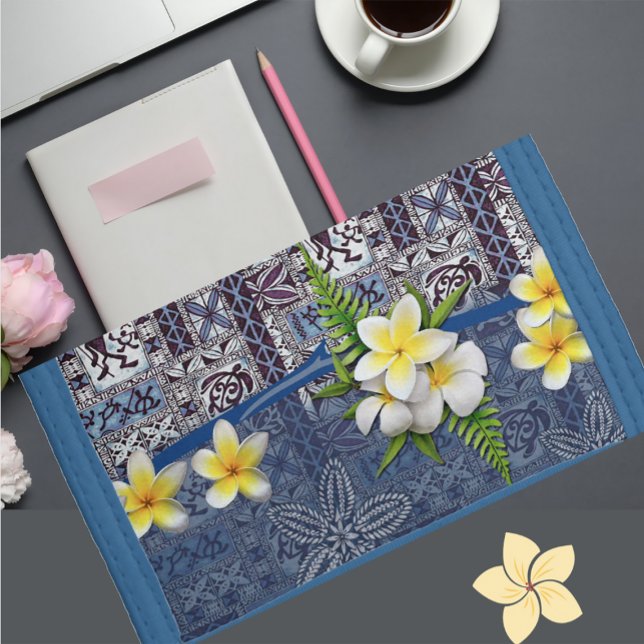 Blue Hawaiian Tapa and Plumeria Wallet (Creator Uploaded)