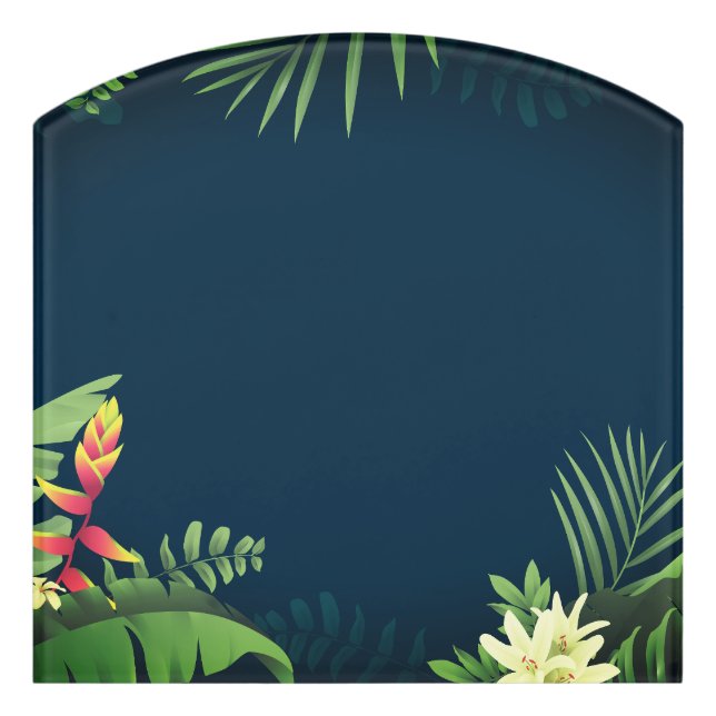 Blue Hawaiian Tropical Flowers Door Sign (Contour Front)