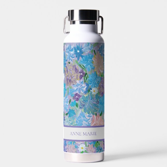 Blue Haza Floral Custom Water Bottle (Front)