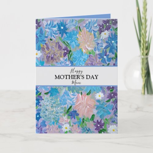 Blue Haze Floral Custom Photo Mothers Day Card