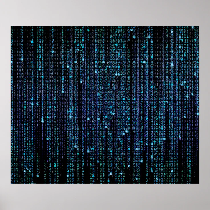 Blue HD Matrix Digital Rain Poster | Zazzle