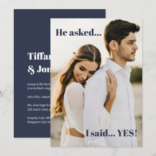 Blue He Asked I Said Yes Engagement Party  Invitation