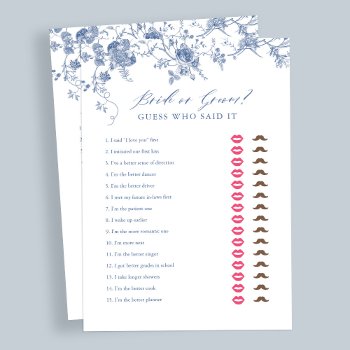 Blue He Said She Said Bridal Shower Game Cards by SweetRainDesign at Zazzle