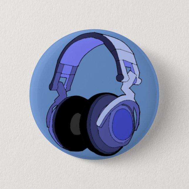 Blue Headphones Digital Art Badge Pinback Button (Front)