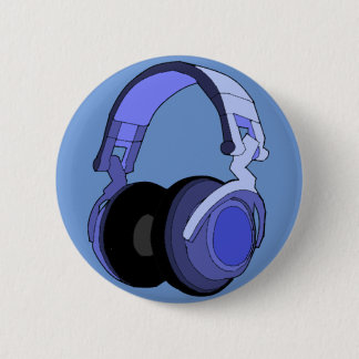 Blue Headphones Digital Art Badge Pinback Button