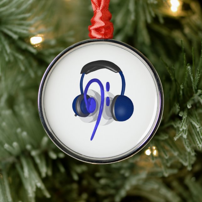Blue Headset Playing Some Bass Metal Ornament (Tree)