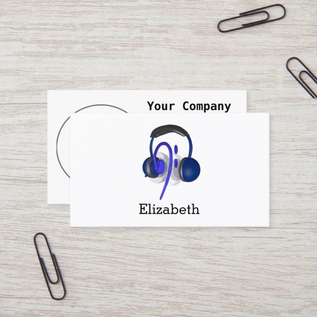 Blue Headset Playing Some Classical Bass Business Card (Front/Back In Situ)