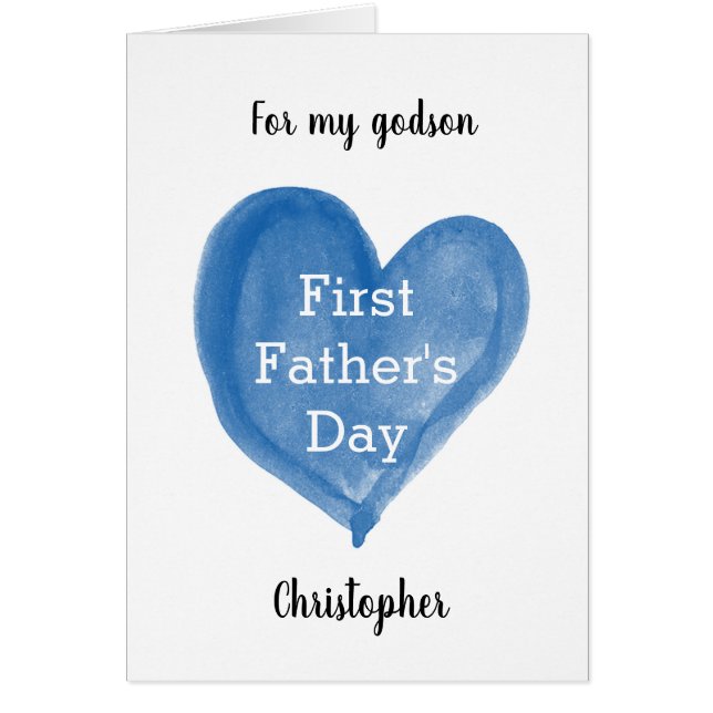 Blue Heart 1st Father's Day Godson Cards (Front)