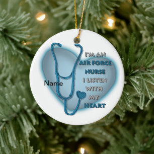 Blue Heart Air Force Nurse Ceramic Ornament