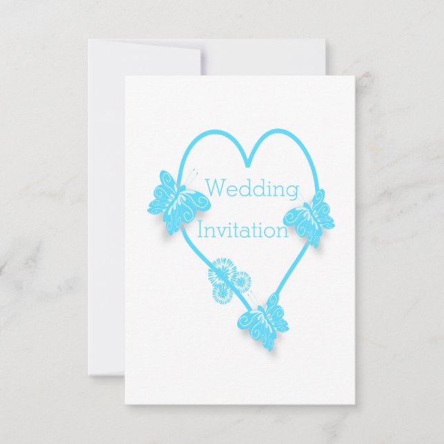 Blue Heart And Butterflies Design Wedding Invitation (Front)