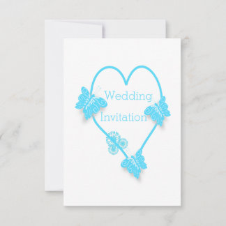 Blue Heart And Butterflies Design Wedding Invitation
