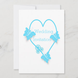 Blue Heart And Butterflies Design Wedding Invitation