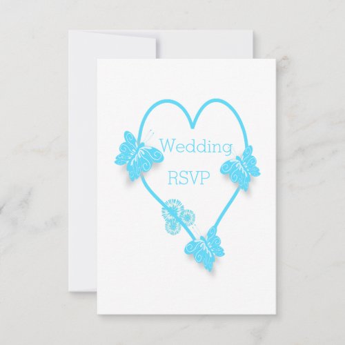 Blue Heart And Butterflies Design Wedding RSVP Card