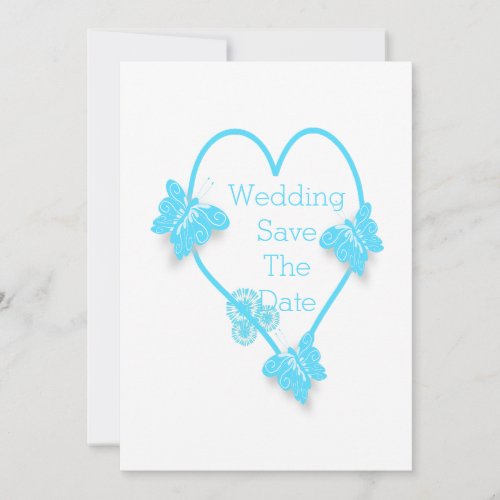 Blue Heart And Butterflies Design Wedding Save The Date