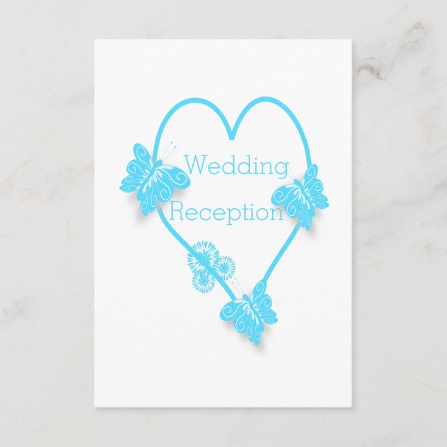 Blue Heart And Butterfly Design Wedding Reception Enclosure Card (Front)