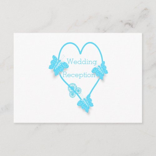 Blue Heart And Butterfly Design Wedding Reception Enclosure Card