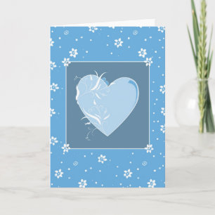 Blue Heart and Flowers Card