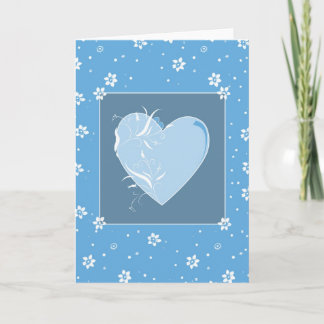 Blue Heart and Flowers Card