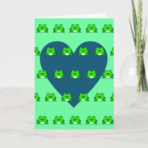 Blue Heart and Frogs Leap Year Birthday Card