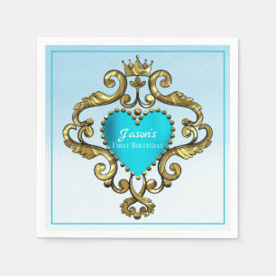 Blue Heart And Gold Ornament Napkins