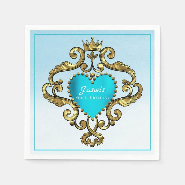 Blue Heart And Gold Ornament Napkins (Front)
