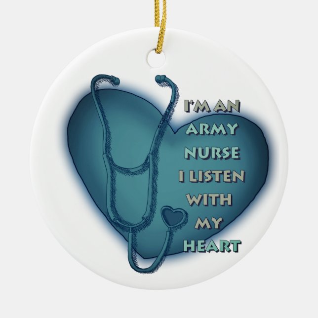 Blue Heart Army Nurse Ceramic Ornament (Front)