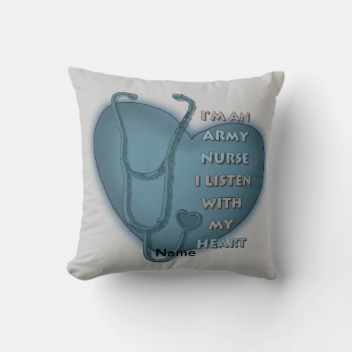 Blue Heart Army Nurse custom name pillow