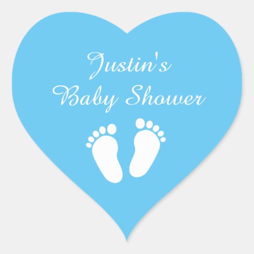 Blue heart baby boy footprints babyshower stickers