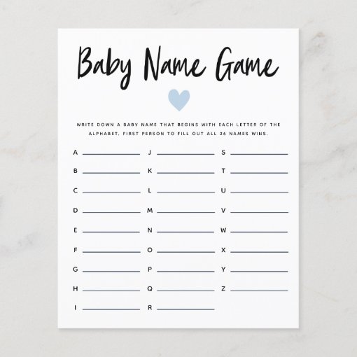 Blue Heart Baby Name Shower Game | Zazzle