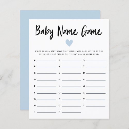 Blue Heart Baby Name Shower Game