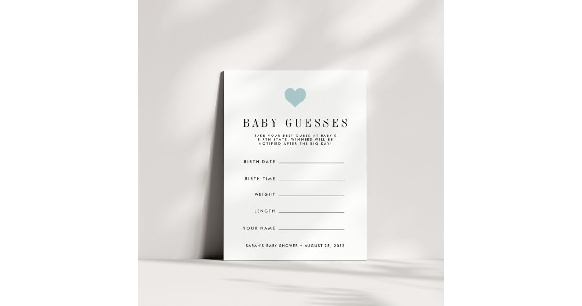 Blue Heart Baby Shower Guessing Game Invitation