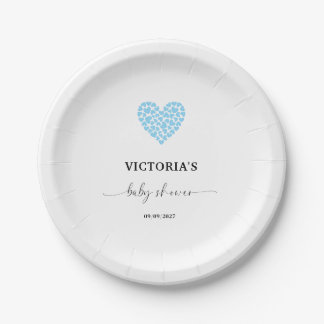 Blue Heart Baby Shower Party Paper Plates