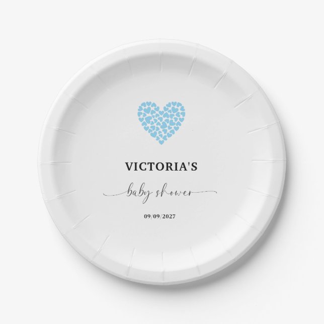 Blue Heart Baby Shower Party  Paper Plates (Front)