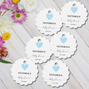 Blue Heart Baby Shower Party Round Scalloped Favor Tags