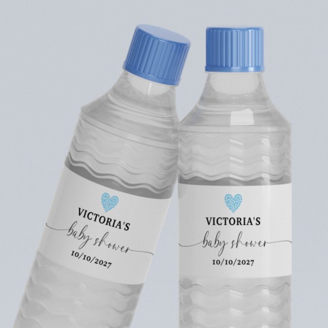 Blue Heart Baby Shower Party  Water Bottle Label (Creator Uploaded)