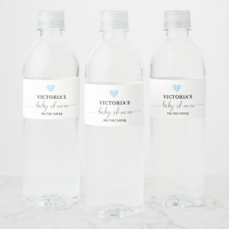 Blue Heart Baby Shower Party  Water Bottle Label