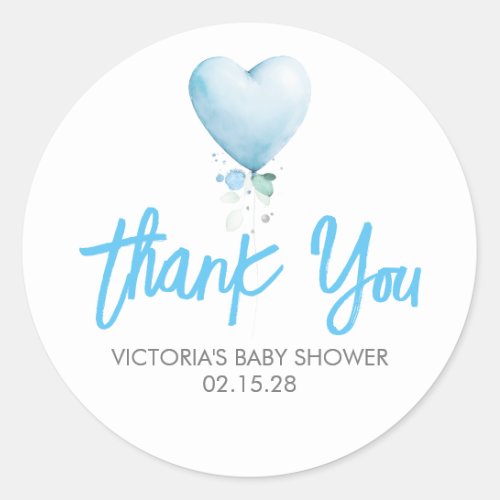Blue Heart Balloon Baby Shower Thank You Classic Round Sticker