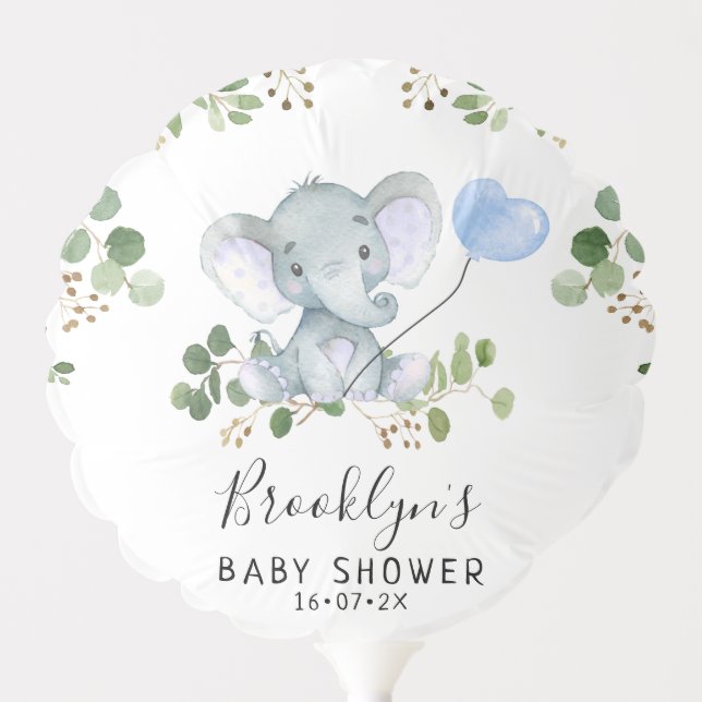 Blue Heart Balloon Elephant Baby Shower Balloon (Front)