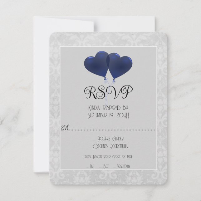 Blue Heart Balloons Wedding RSVP Card (Front)