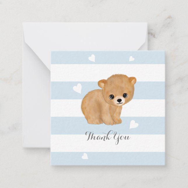 Blue Heart Bear Thank You Note Cards (Front)