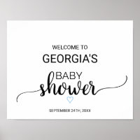 Blue Heart | Black Calligraphy Baby Shower Welcome Poster