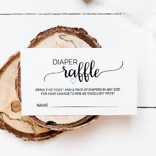 Blue Heart Black Calligraphy Diaper Raffle Insert