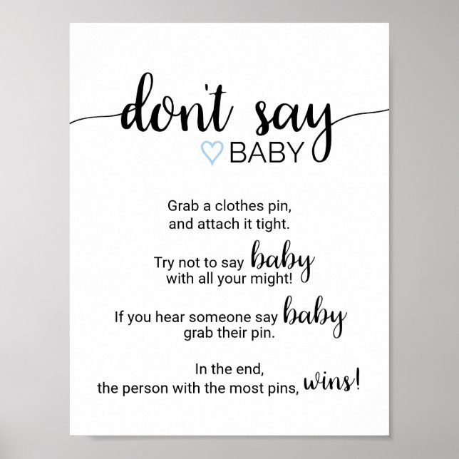 Blue Heart | Black Calligraphy Don't Say Baby Sign (Front)
