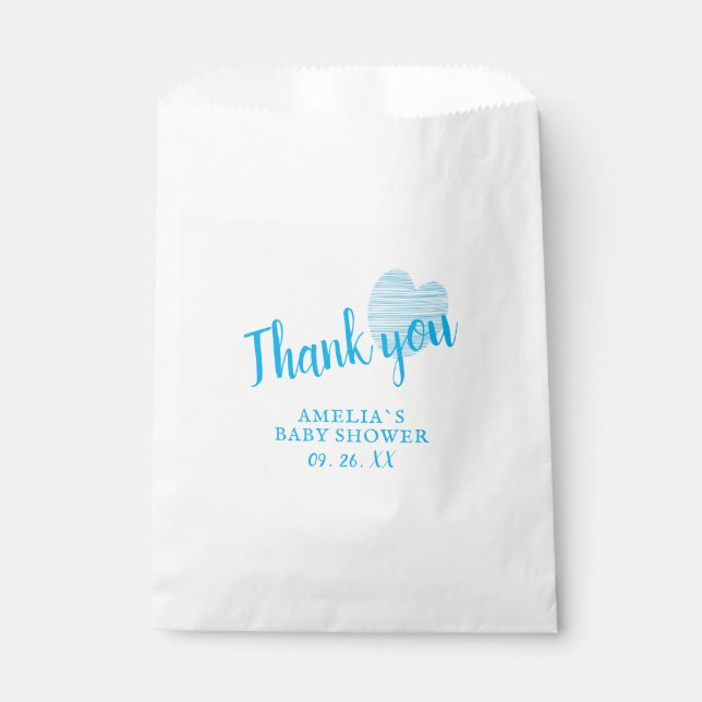 Blue Heart Boy Baby Shower Thank you Favor Bag (Front)