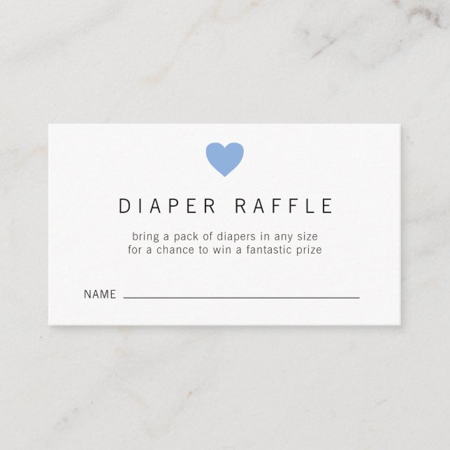 Blue Heart Boy Diaper Raffle Ticket Baby Shower Enclosure Card (Front)